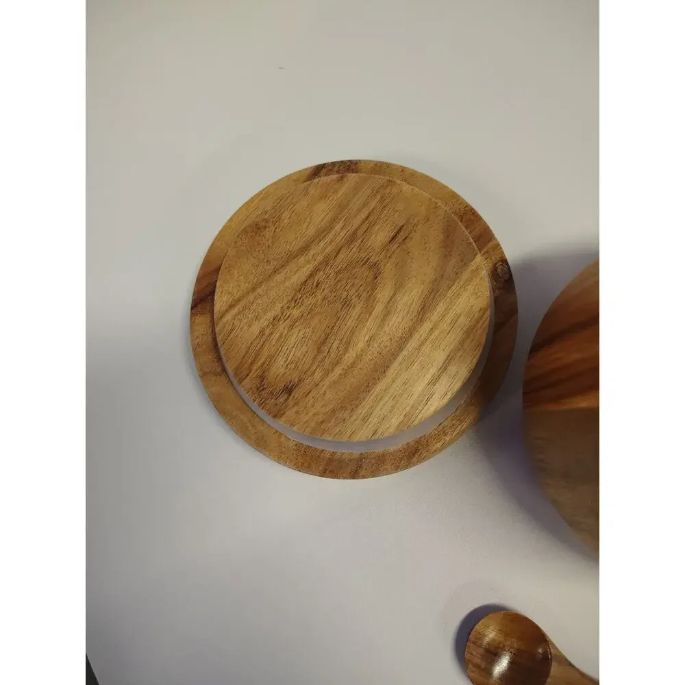 RYZE Mushroom Coffee Wooden Storage Container w/ Stir Stick NEW Acacia Wood